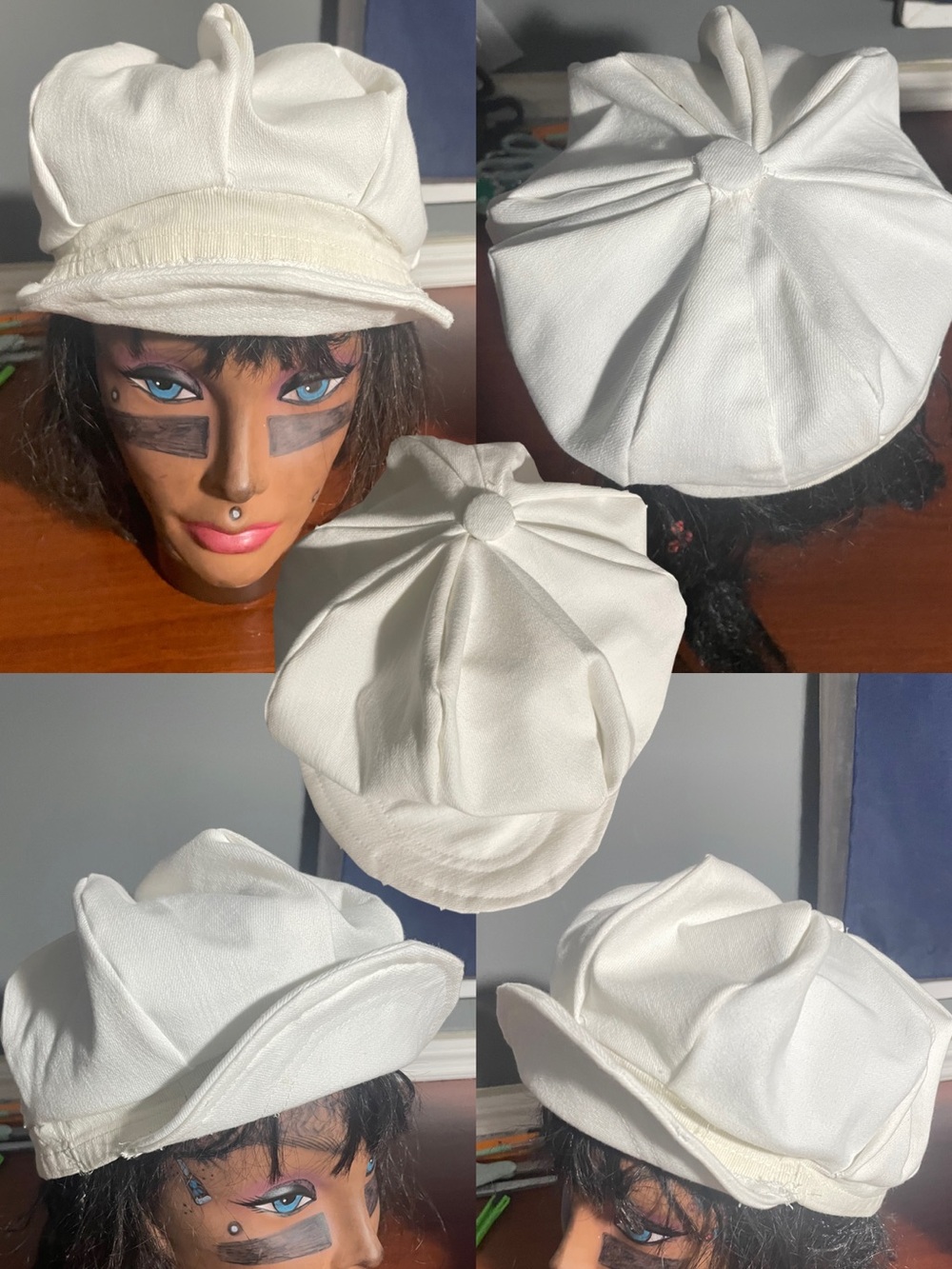 White newsboy cap